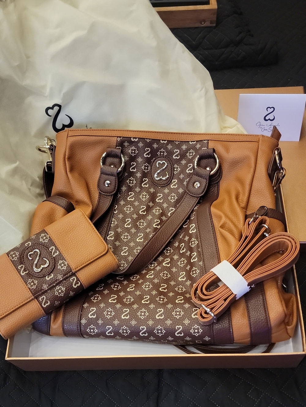 Women’s Brown Two-Tone Shoulder Bag with Signature Print
